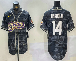 Men's Minnesota Vikings #14 Sam Darnold Grey Camo Cool Base Stitched Baseball Jersey