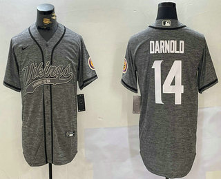 Men's Minnesota Vikings #14 Sam Darnold Grey Gridiron With Patch Cool Base Stitched Baseball Jersey