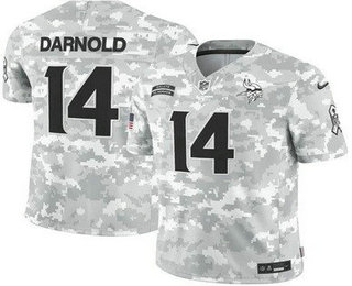 Men's Minnesota Vikings #14 Sam Darnold Limited Arctic Camo 2024 Salute to Service Jersey