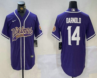 Men's Minnesota Vikings #14 Sam Darnold Purple Cool Base Stitched Baseball Jersey