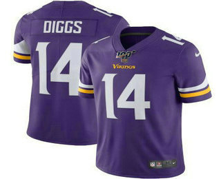 Men's Minnesota Vikings #14 Stefon Diggs Purple 100th Season 2017 Vapor Untouchable Stitched NFL Nike Limited Jersey