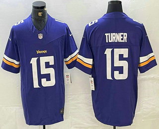 Men's Minnesota Vikings #15 Dallas Turner Purple 2024 FUSE Vapor Limited Stitched Jersey