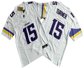 Men's Minnesota Vikings #15 Dallas Turner White 2024 FUSE Vapor Limited Stitched Jersey