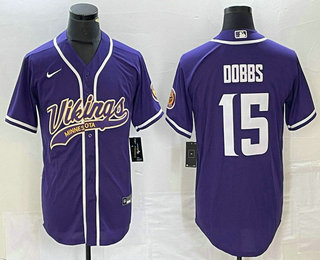 Men's Minnesota Vikings #15 Josh Dobbs Purple With Patch Cool Base Stitched Baseball Jersey