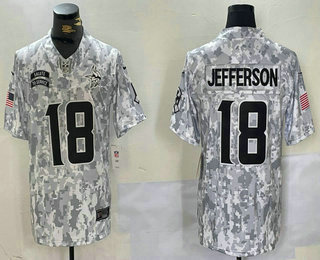 Men's Minnesota Vikings #18 Justin Jefferson Arctic Camo 2024 FUSE Salute to Service Limited Stitched Jersey