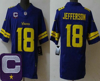 Men's Minnesota Vikings #18 Justin Jefferson Limited Purple C Patch FUSE Rush Color Jersey