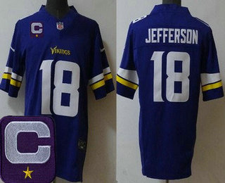 Men's Minnesota Vikings #18 Justin Jefferson Limited Purple C Patch FUSE Vapor Jersey