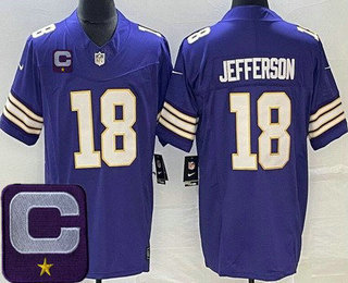 Men's Minnesota Vikings #18 Justin Jefferson Limited Purple Classic C Patch FUSE Vapor Jersey