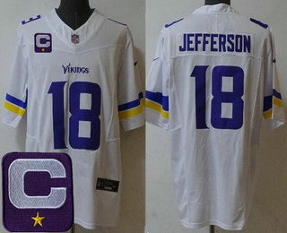 Men's Minnesota Vikings #18 Justin Jefferson Limited White C Patch FUSE Vapor Jersey