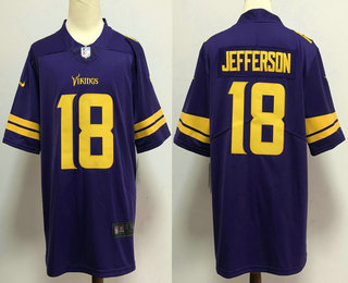 Men's Minnesota Vikings #18 Justin Jefferson Purple 2020 Color Rush Stitched NFL Nike Limited Jersey