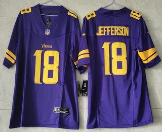 Men's Minnesota Vikings #18 Justin Jefferson Purple 2023 FUSE Color Rush Vapor Untouchable Limited Jersey