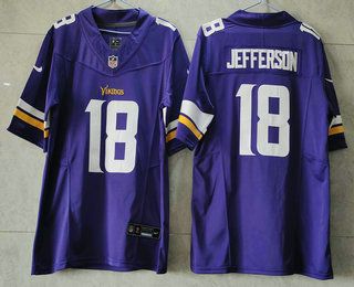 Men's Minnesota Vikings #18 Justin Jefferson Purple 2023 FUSE Vapor Untouchable Limited Stitched Jersey