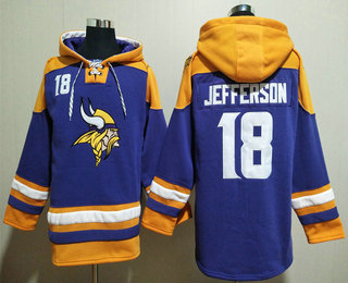 Men's Minnesota Vikings #18 Justin Jefferson Purple Ageless Must Have Lace Up Pullover Hoodie