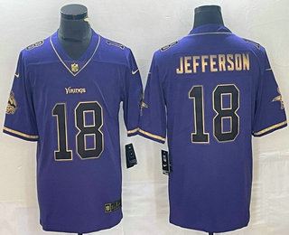 Men's Minnesota Vikings #18 Justin Jefferson Purple Golden Edition Stitched Nike Limited Jersey