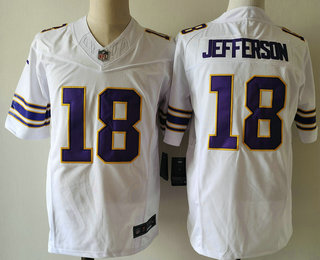 Men's Minnesota Vikings #18 Justin Jefferson White 2023 FUSE Vapor Limited Throwback Stitched Jersey