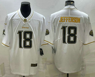 Men's Minnesota Vikings #18 Justin Jefferson White Golden Edition Limited Stitched Jersey