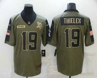 Men's Minnesota Vikings #19 Adam Thielen 2021 Olive Salute To Service Limited Stitched Jersey