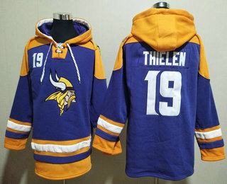 Men's Minnesota Vikings #19 Adam Thielen Purple Ageless Must Have Lace Up Pullover Hoodie