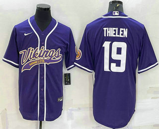 Men's Minnesota Vikings #19 Adam Thielen Purple With Patch Cool Base Stitched Baseball Jersey