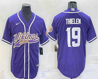 Men's Minnesota Vikings #19 Adam Thielen Purple With Patch Cool Base Stitched Baseball Jersey