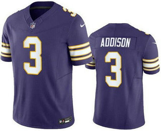 Men's Minnesota Vikings #3 Jordan Addison Limited Purple Classic FUSE Vapor Jersey