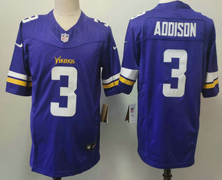 Men's Minnesota Vikings #3 Jordan Addison Purple 2023 FUSE Vapor Limited Stitched Jersey