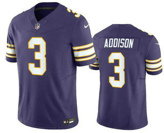 Men's Minnesota Vikings #3 Jordan Addison Purple Limited Stitched Throwback Jersey