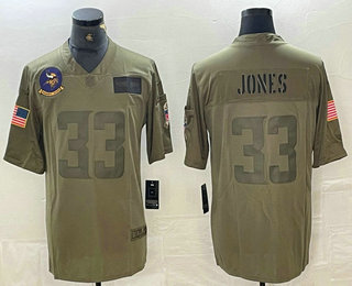 Men's Minnesota Vikings #33 Aaron Jones Olive 2019 Salute To Service Stitched NFL Nike Limited Jersey