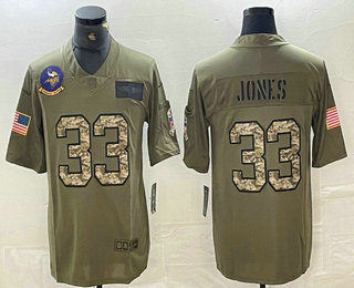 Men's Minnesota Vikings #33 Aaron Jones Olive Camo 2019 Salute To Service Stitched Nike Limited Jersey