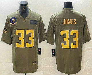 Men's Minnesota Vikings #33 Aaron Jones Olive Gold 2019 Salute To Service Stitched NFL Nike Limited Jersey