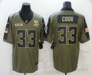 Men's Minnesota Vikings #33 Dalvin Cook 2021 Olive Salute To Service Limited Stitched Jersey