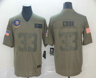 Men's Minnesota Vikings #33 Dalvin Cook NEW Olive 2019 Salute To Service Stitched NFL Nike Limited Jersey