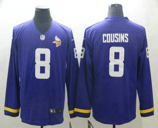 Men's Minnesota Vikings #8 Kirk Cousins Nike Purple Therma Long Sleeve Limited Jersey