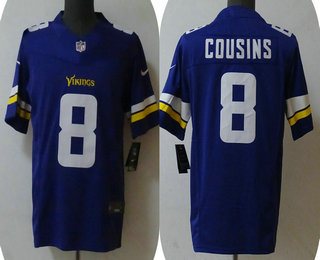 Men's Minnesota Vikings #8 Kirk Cousins Purple  FUSE Vapor Limited  Jersey