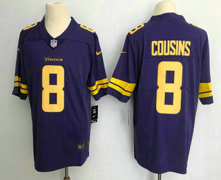 Men's Minnesota Vikings #8 Kirk Cousins Purple 2018 Color Rush Stitched NFL Nike Limited Jersey