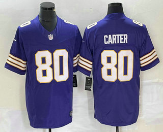 Men's Minnesota Vikings #80 Cris Carter Purple 2023 FUSE Vapor Limited Throwback Stitched Jersey