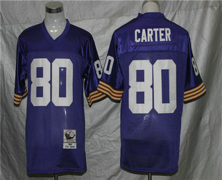 Men's Minnesota Vikings #80 Cris Carter Purple Mitchell & Ness Throwback Jersey - V-neck