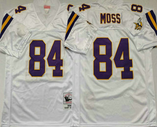 Men's Minnesota Vikings #84 Randy Moss White Mitchell & Ness Throwback Jersey - V-neck