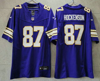 Men's Minnesota Vikings #87 TJ Hockenson Purple 2023 FUSE Vapor Limited Throwback Stitched Jersey