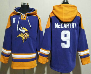 Men's Minnesota Vikings #9 JJ McCarthy Purple Ageless Must Have Lace Up Pullover Hoodie