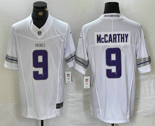Men's Minnesota Vikings #9 JJ McCarthy White Alternate Vapor FUSE Limited Stitched Jersey