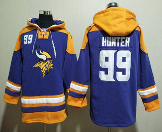 Men's Minnesota Vikings #99 Danielle Hunter Purple Ageless Must Have Lace Up Pullover Hoodie