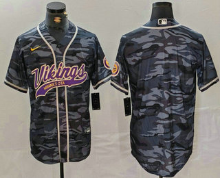 Men's Minnesota Vikings Blank Camo With Patch Cool Base Stitched Baseball Jersey