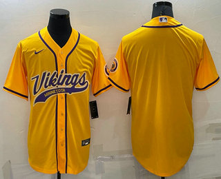 Men's Minnesota Vikings Blank Gold Stitched MLB Cool Base Nike Baseball Jersey