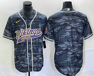 Men's Minnesota Vikings Blank Grey Camo With Patch Cool Base Stitched Baseball Jersey