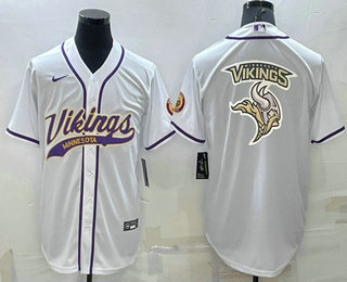 Men's Minnesota Vikings White Team Big Logo With Patch Cool Base Stitched Baseball Jersey