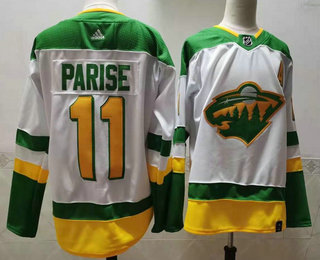 Men's Minnesota Wild #11 Zach Parise 2021 White Retro Stitched NHL Jersey