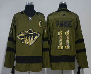 Men's Minnesota Wild #11 Zach Parise Green Salute To Service 2017-2018 Hockey Adidas Stitched NHL Jersey