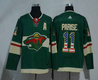 Men's Minnesota Wild #11 Zach Parise Green With USA Flag 2017-2018 Hockey Adidas Stitched NHL Jersey