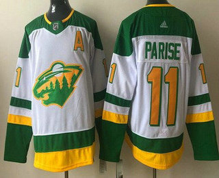 Men's Minnesota Wild #11 Zach Parise White 2021 Reverse Retro Stitched NHL Jersey